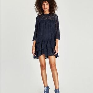 Zara Basic Dark Blue Lace Mini Dress